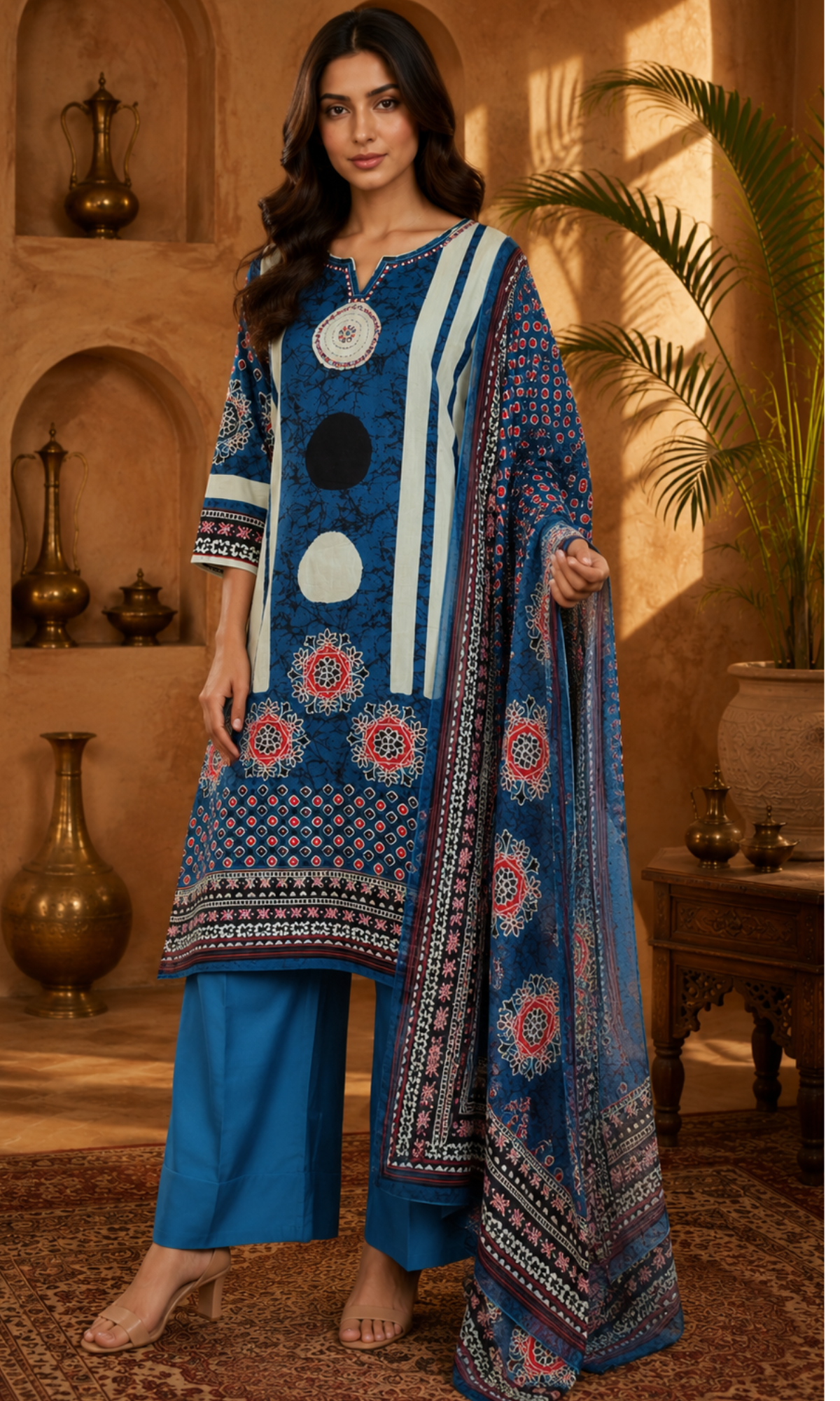 Blue Printed Kurta Set with Dupatta