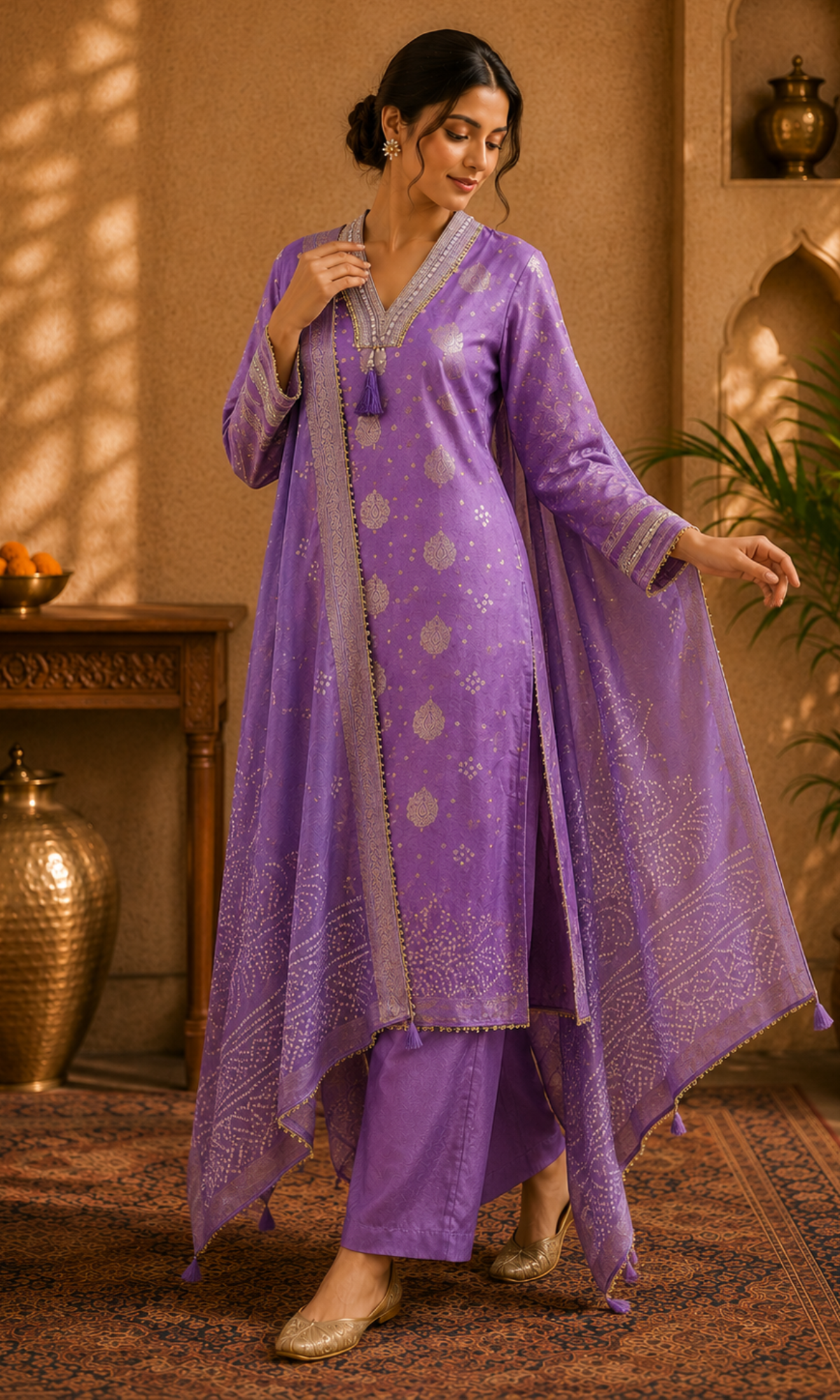 Lavender Noor StraightPrinted Suit Set