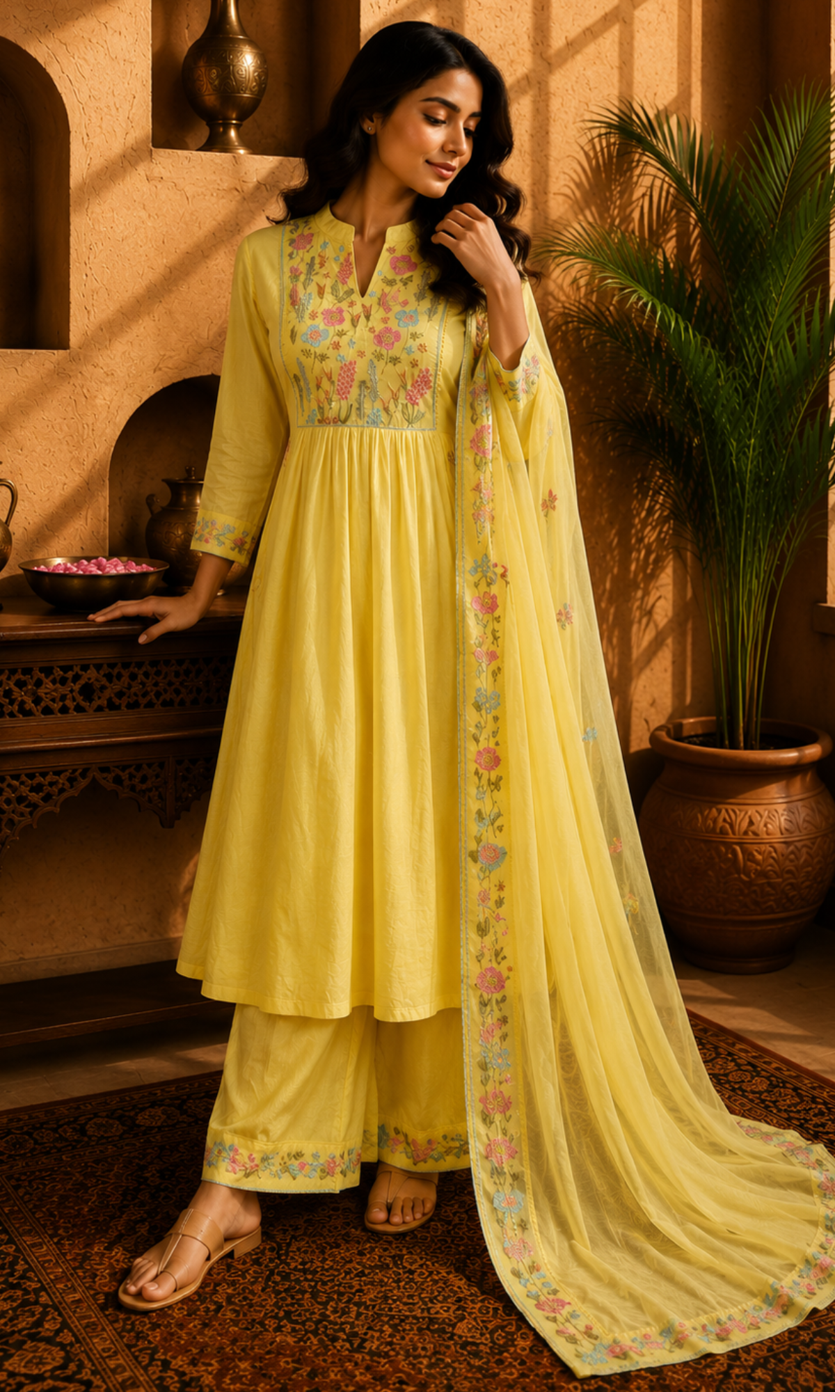 Yellow Bloom Anarkali Suit Set