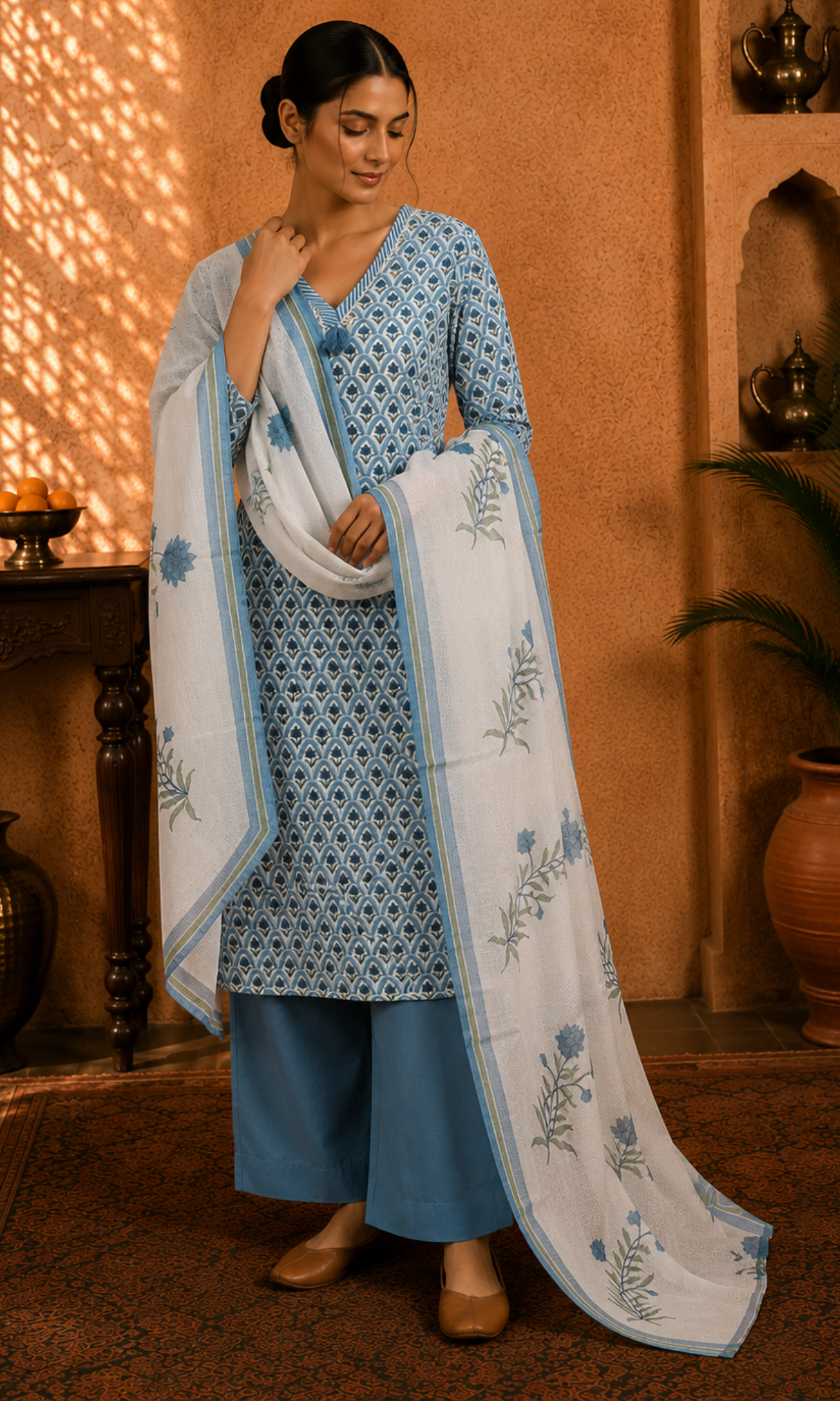 Blue Heritage Printed Suit Set