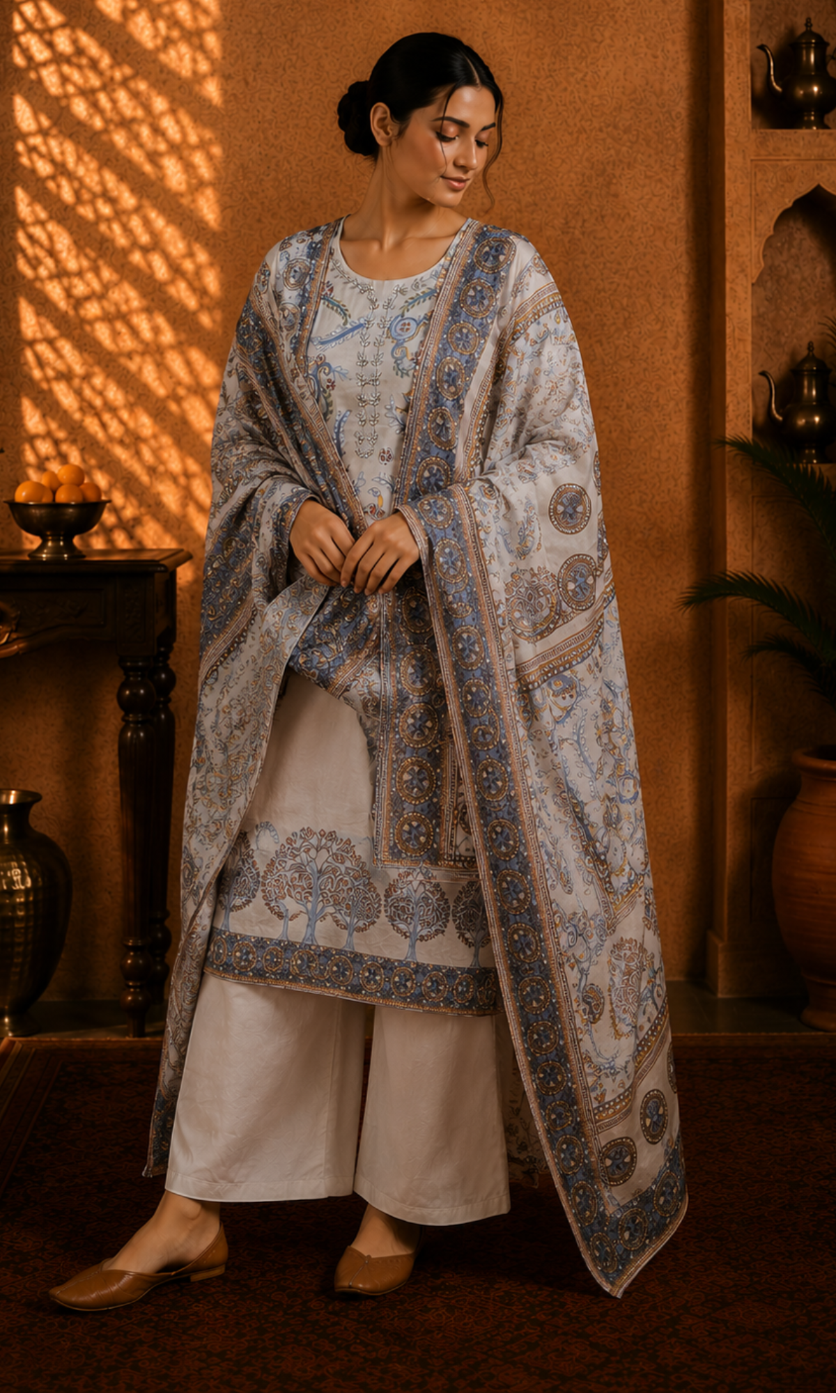 Grey Heritage Printed Suit Set