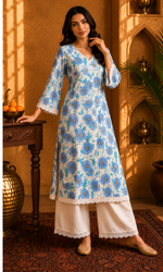 Blue Blossom Printed Kurta Palazzo Set
