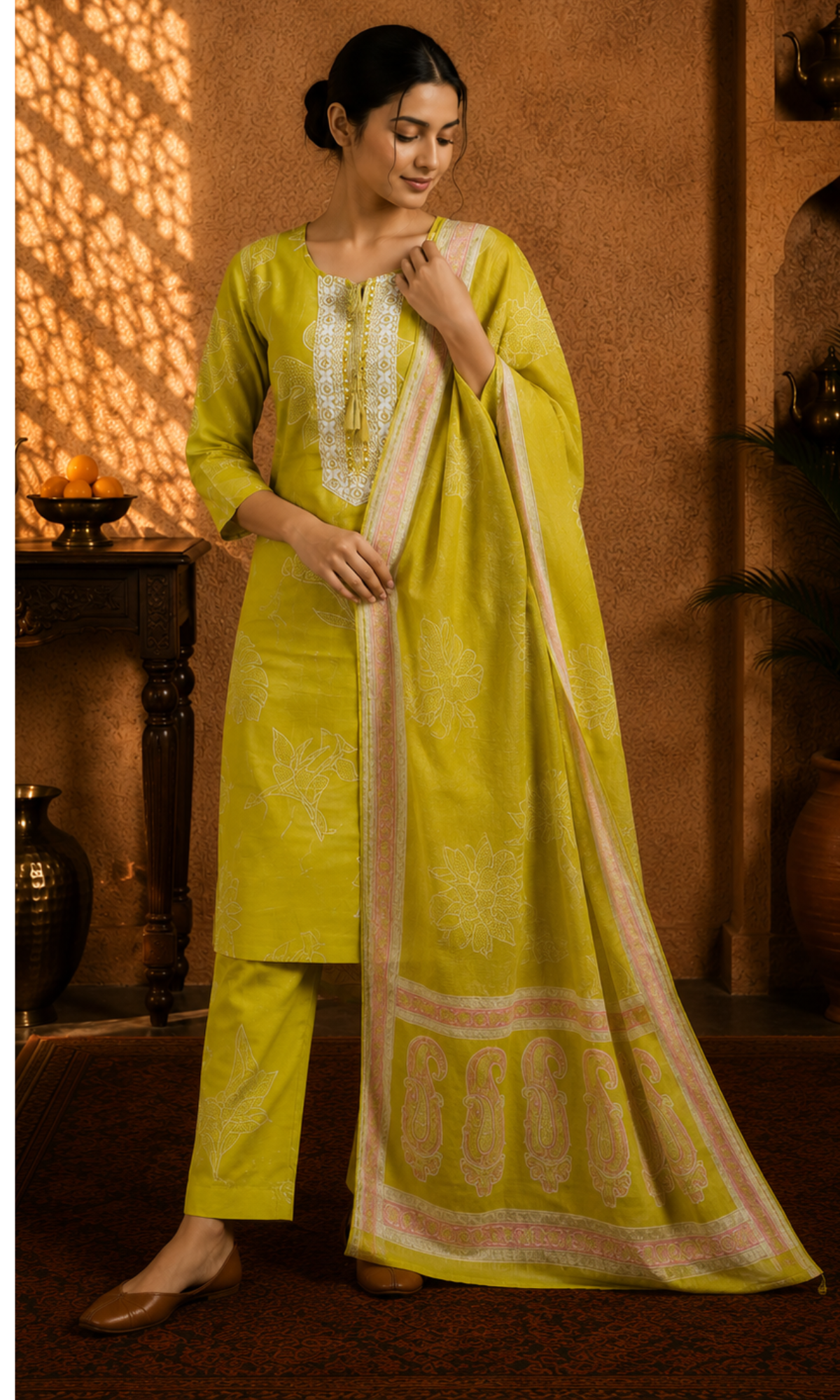 Lime Green Printed Suit Set