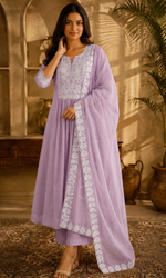 Light Purple Floral Embroidery Anarkali Kurta set