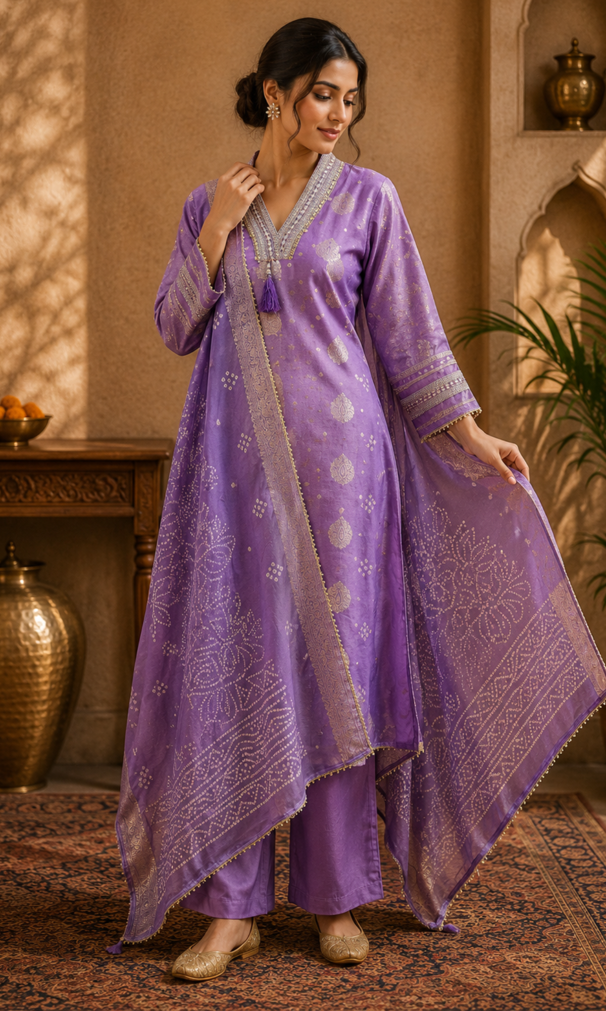 Lavender Noor StraightPrinted Suit Set