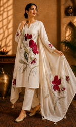 Ivory Crimson Bloom Suit Set