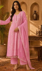 Pink Floral Embroidery Kurta Set
