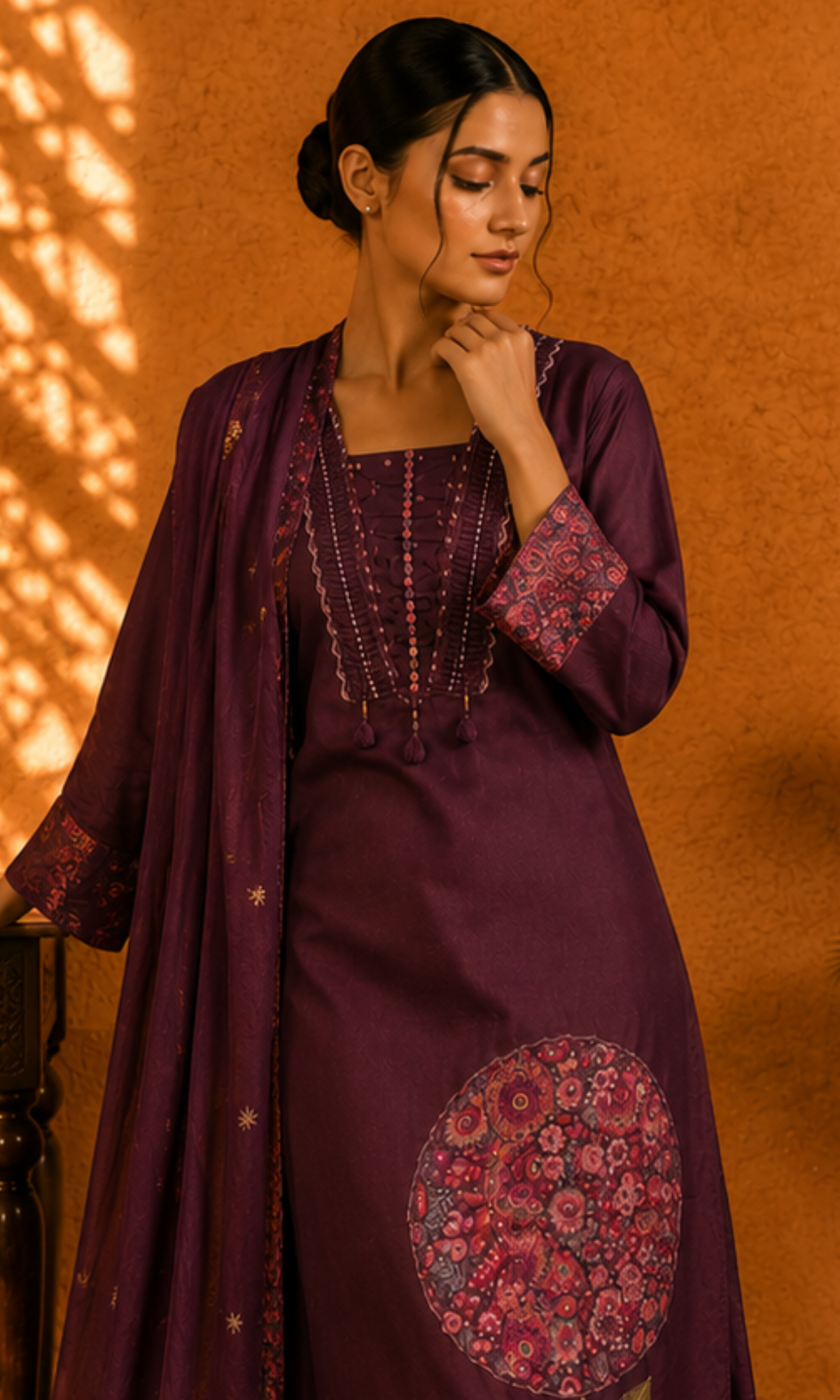 Wine Purple Printed Kurta Set