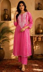 Pink Solid Embroidered Kurta Set