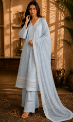 Powder Blue Floral Embroidery Kurta Set