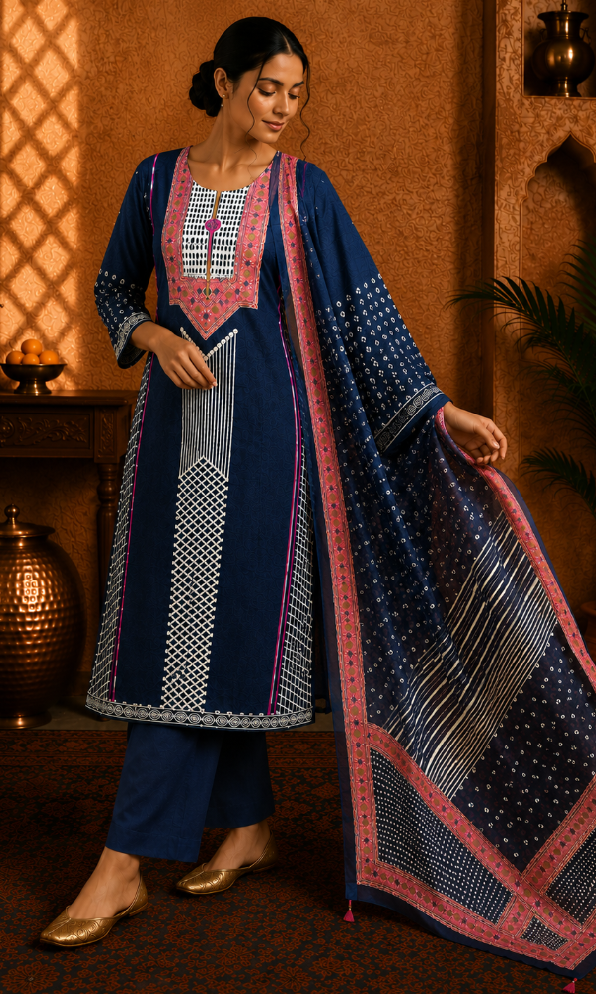 Navy Blue Geometric Suit Set