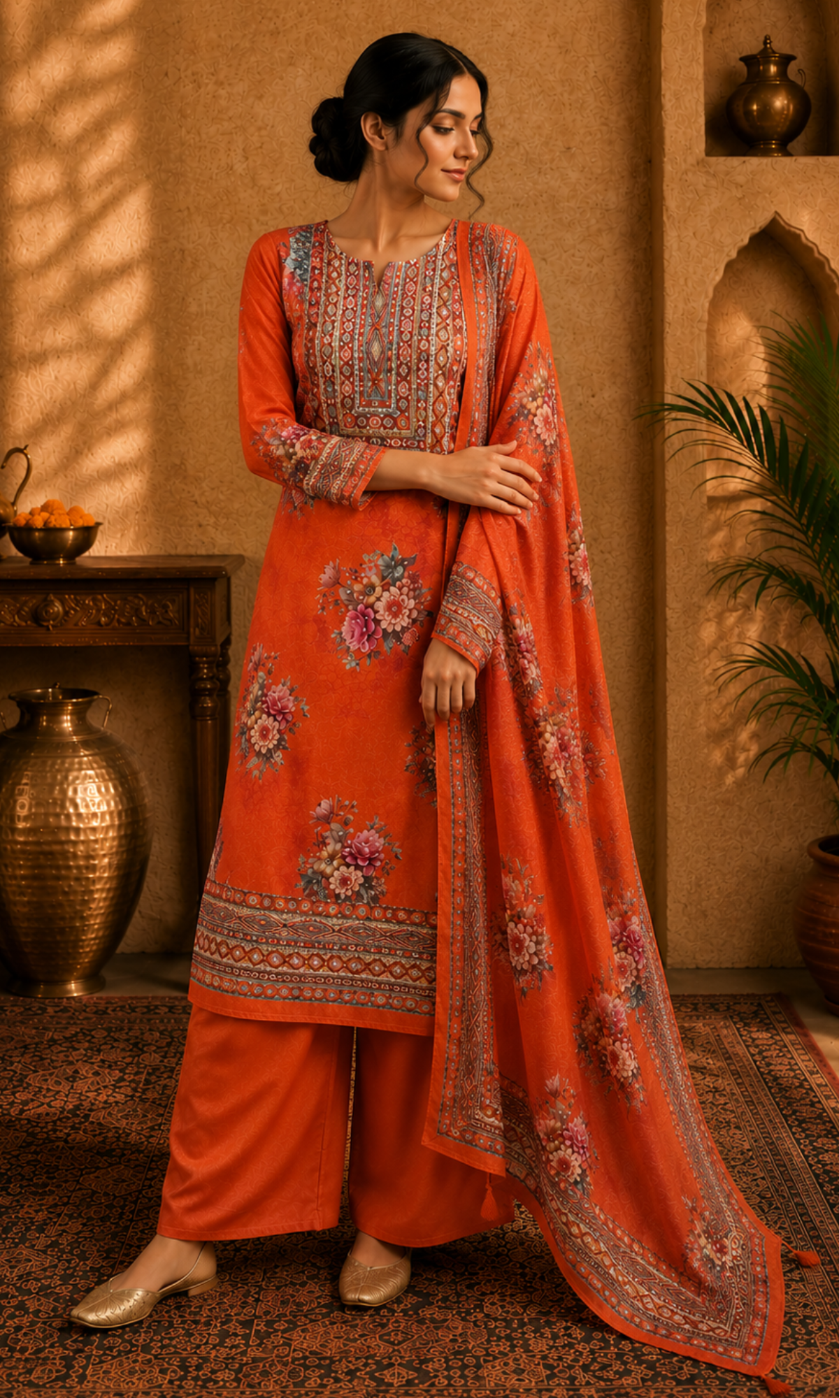 Rust Orange Blossom Ethnic Suit Set