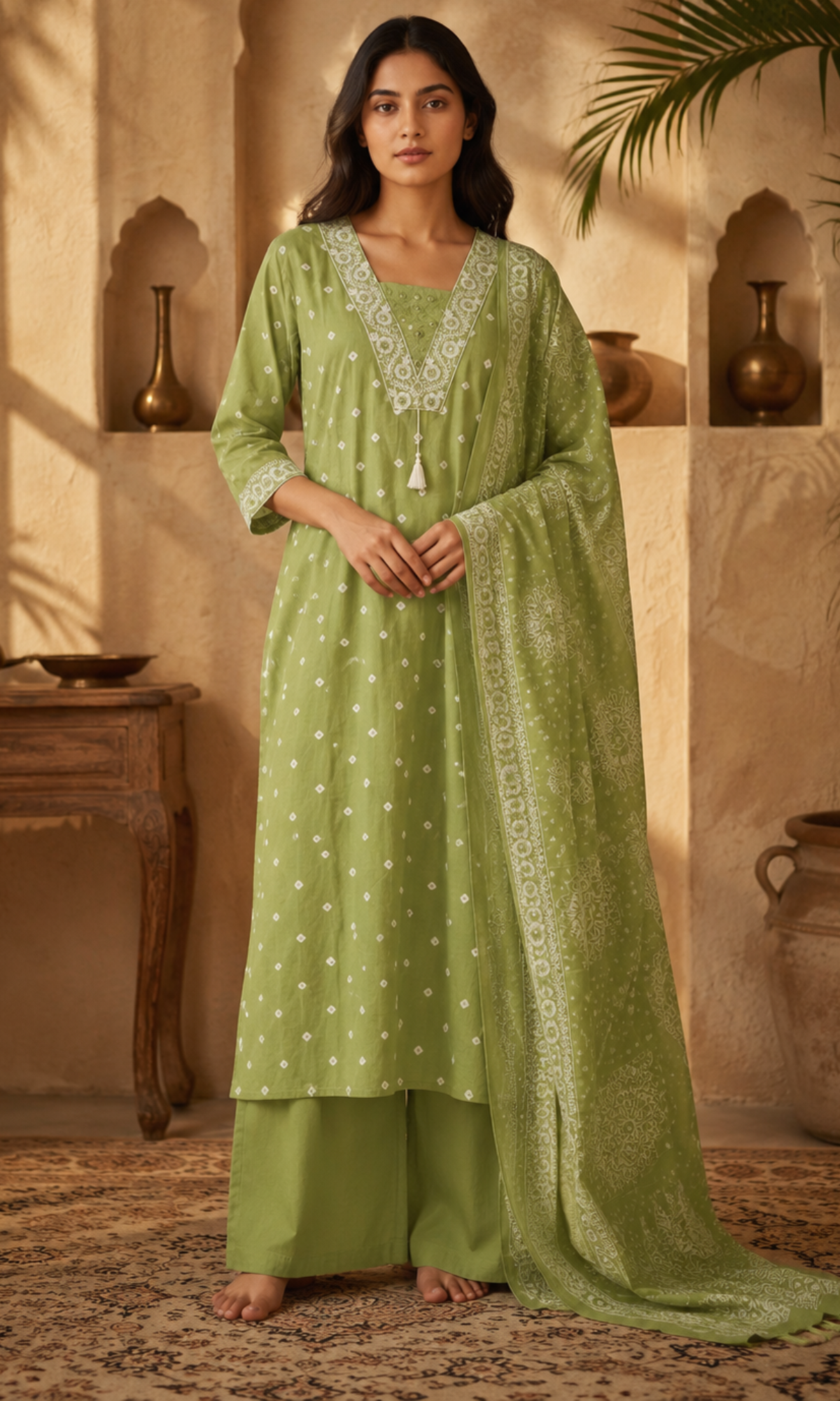Green Abstract Printed Kurta Set