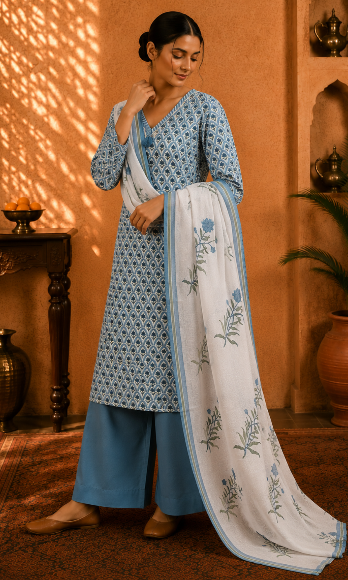 Blue Heritage Printed Suit Set