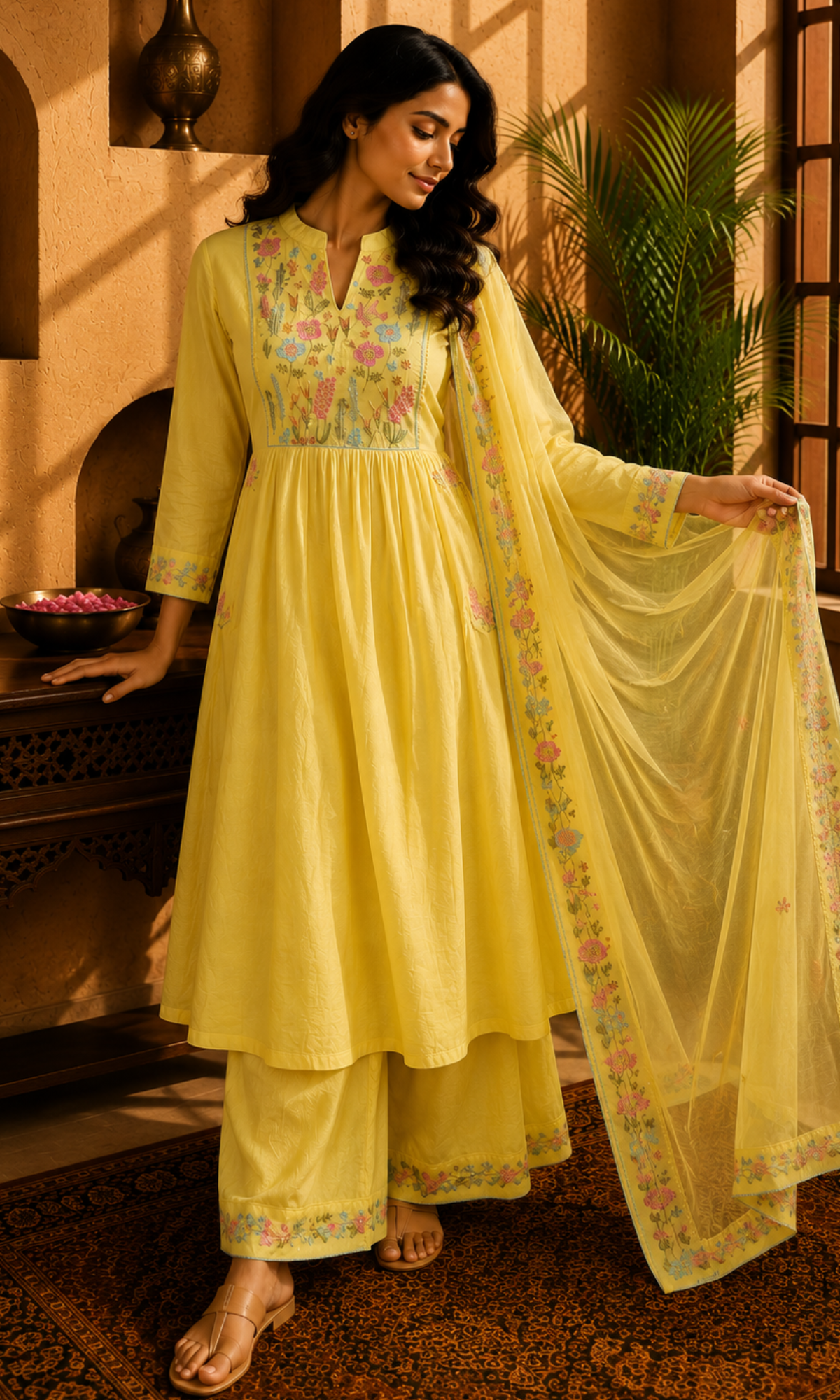 Yellow Bloom Anarkali Suit Set