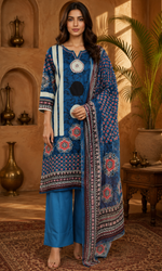 Blue Printed Kurta Set with Dupatta