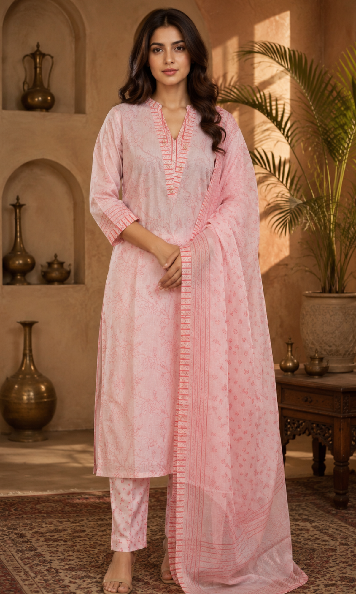Pink Floral Printed Kurta Set