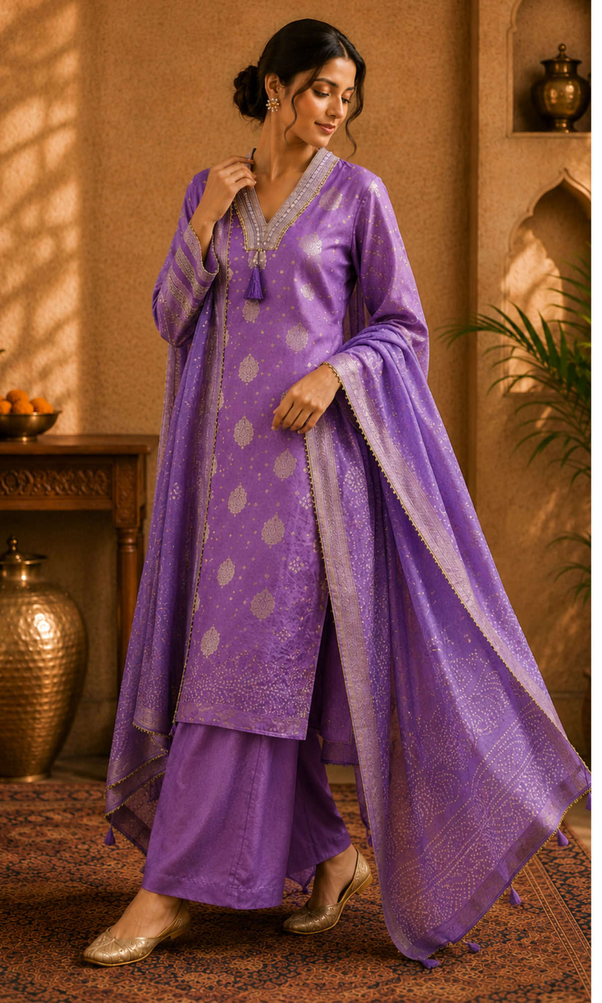 Lavender Noor StraightPrinted Suit Set