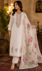 Ivory Floral Embroidery Kurta Set