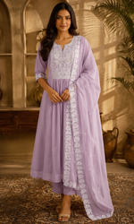 Light Purple Floral Embroidery Anarkali Kurta set