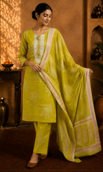 Lime Green Printed Suit Set