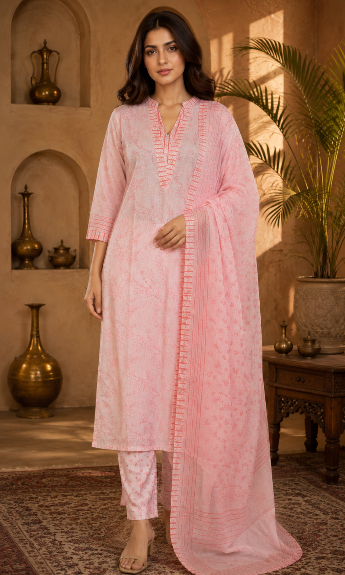 Pink Floral Printed Kurta Set