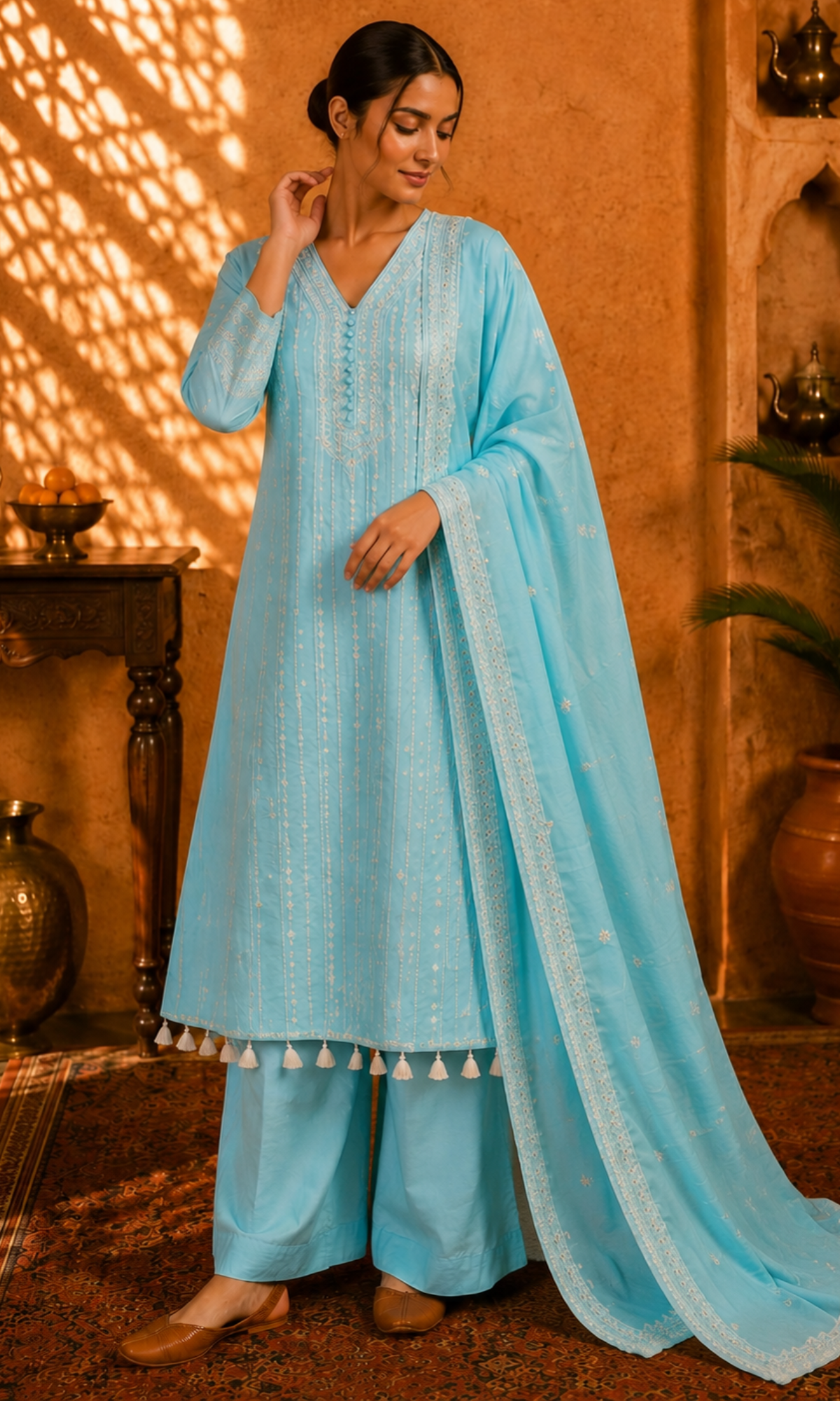 Powder Blue Embroidered Kurta Set