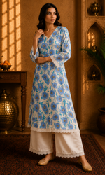 Blue Blossom Printed Kurta Palazzo Set