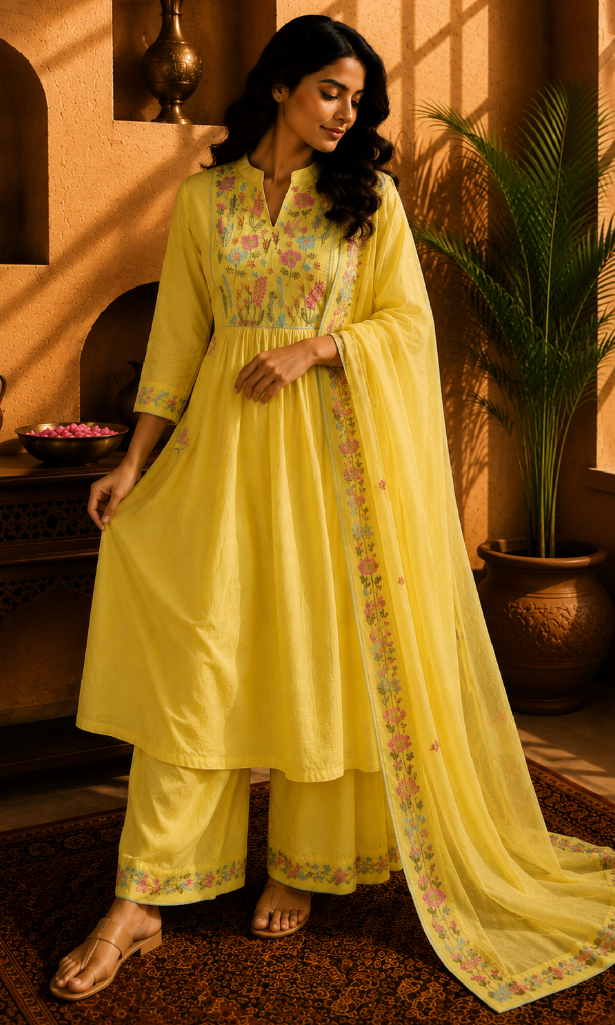 Yellow Bloom Anarkali Suit Set