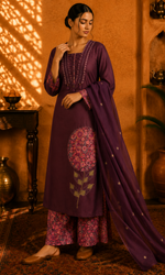 Wine Purple Printed Kurta Set