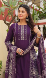 PurplePrinted Kurta Set with Dupatta