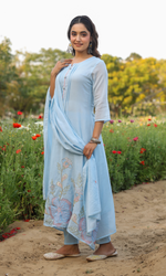 Blue Embroidered Anarkali Set