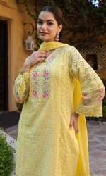 Yellow Floral Embroidered Kurta Set