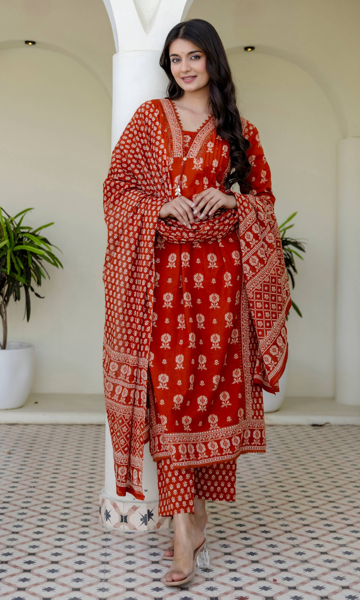 Rust Bloom Printed Kurta Set