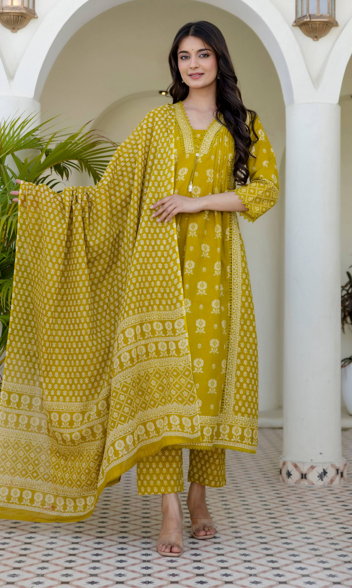 Mustard Bloom Printed Kurta Set