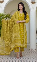 Mustard Bloom Printed Kurta Set