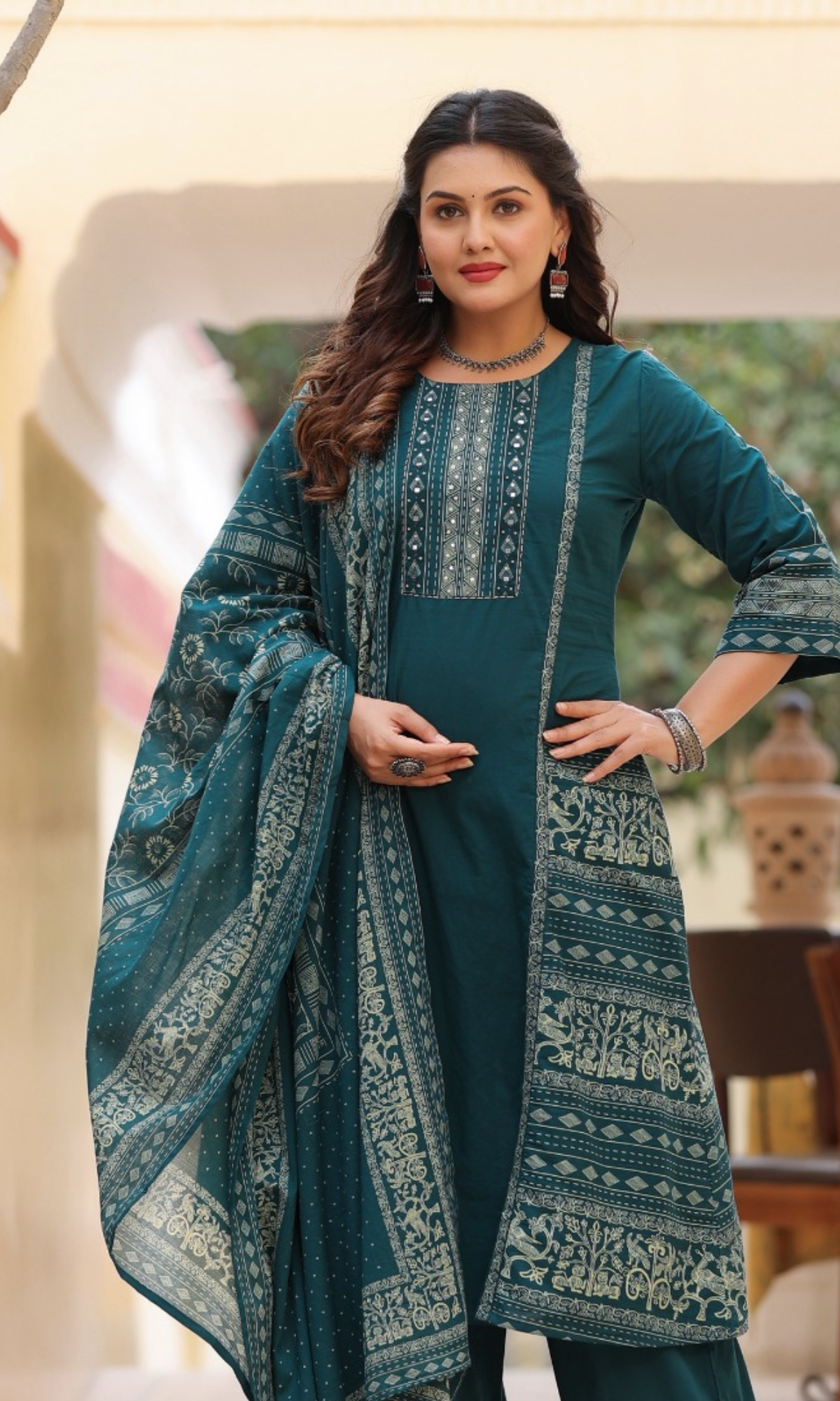TealPrinted Kurta Set with Dupatta