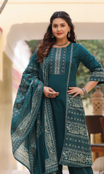 TealPrinted Kurta Set with Dupatta