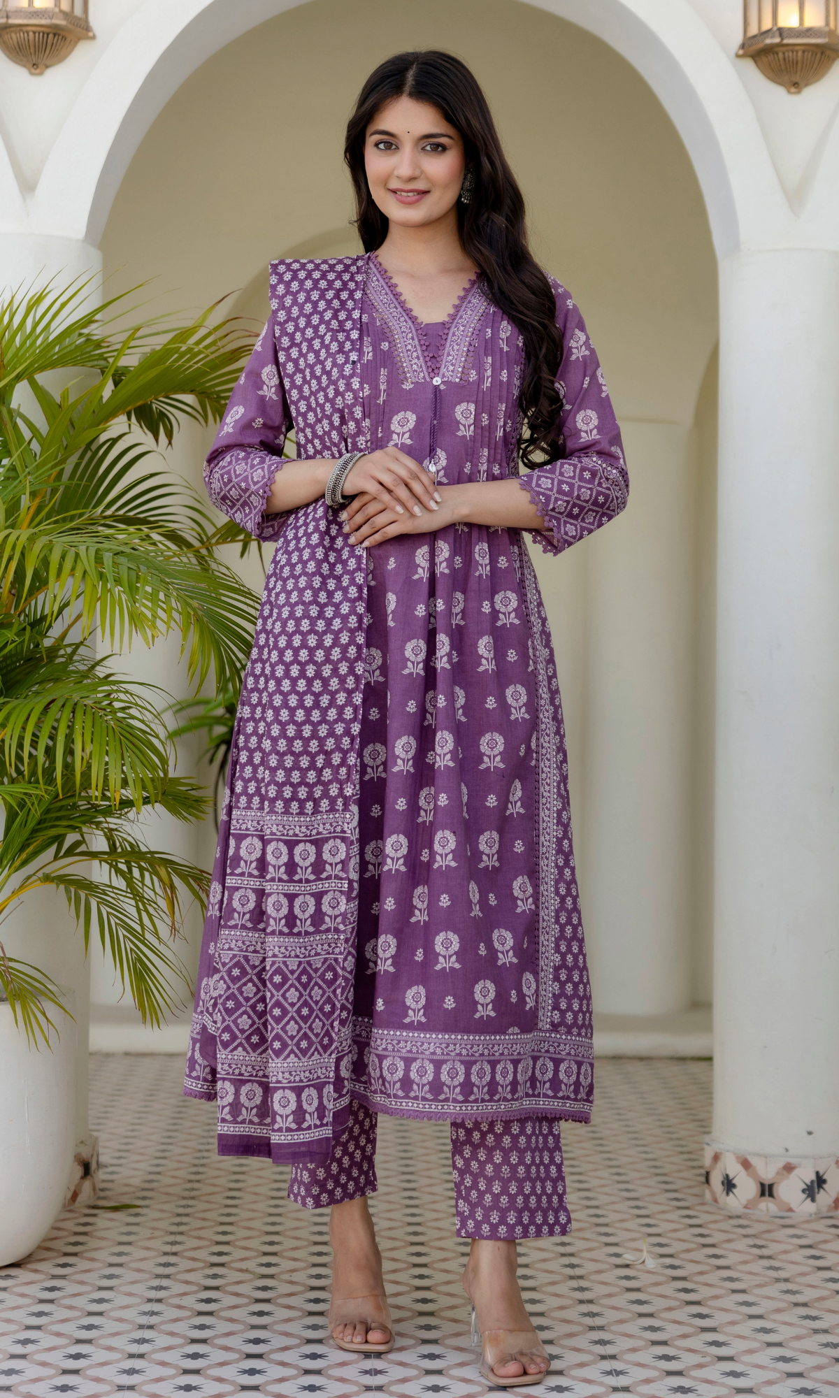 Lavender Bloom Printed Kurta Set