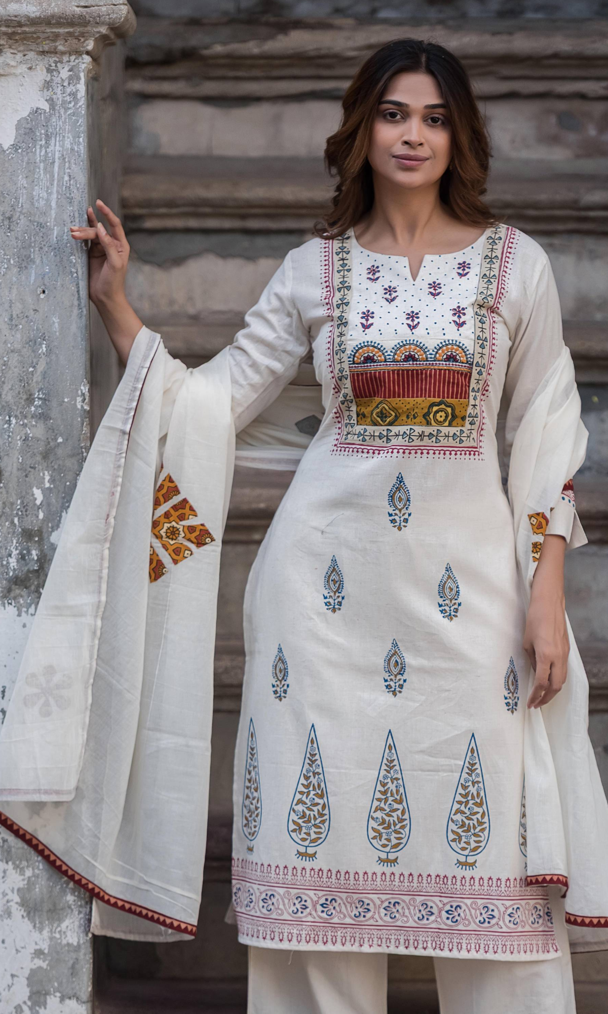 Ivory Heritage Printed Kurta Set with Dupatta
