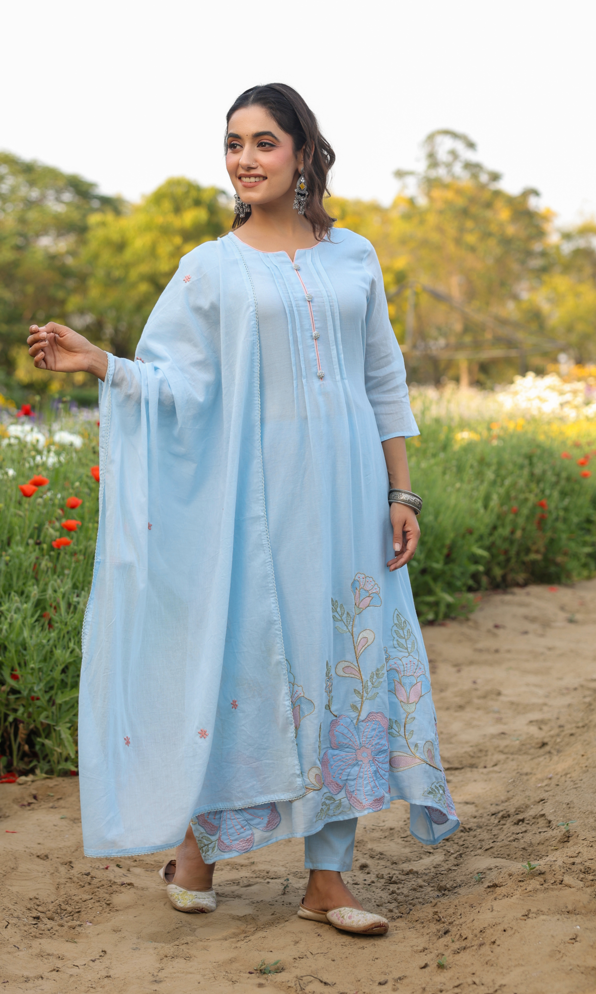 Blue Embroidered Anarkali Set