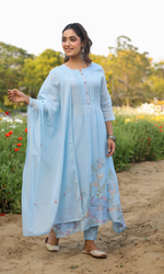 Blue Embroidered Anarkali Set