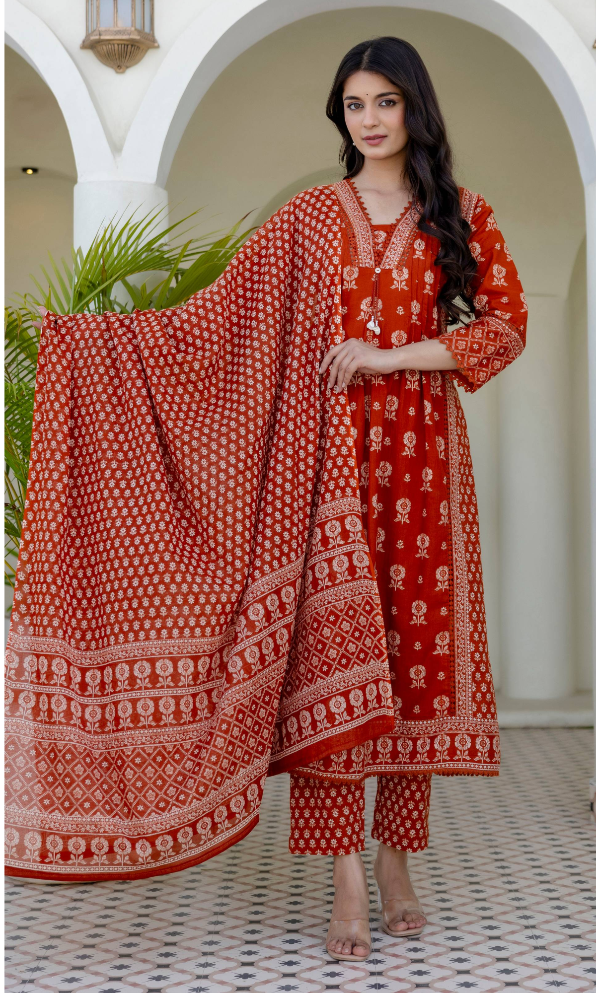Rust Bloom Printed Kurta Set