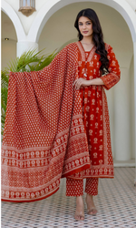 Rust Bloom Printed Kurta Set