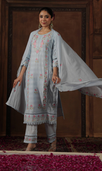 Powder Blue Floral Embroidered Kurta Set
