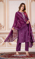 Maroon Embroidered Kurta Set