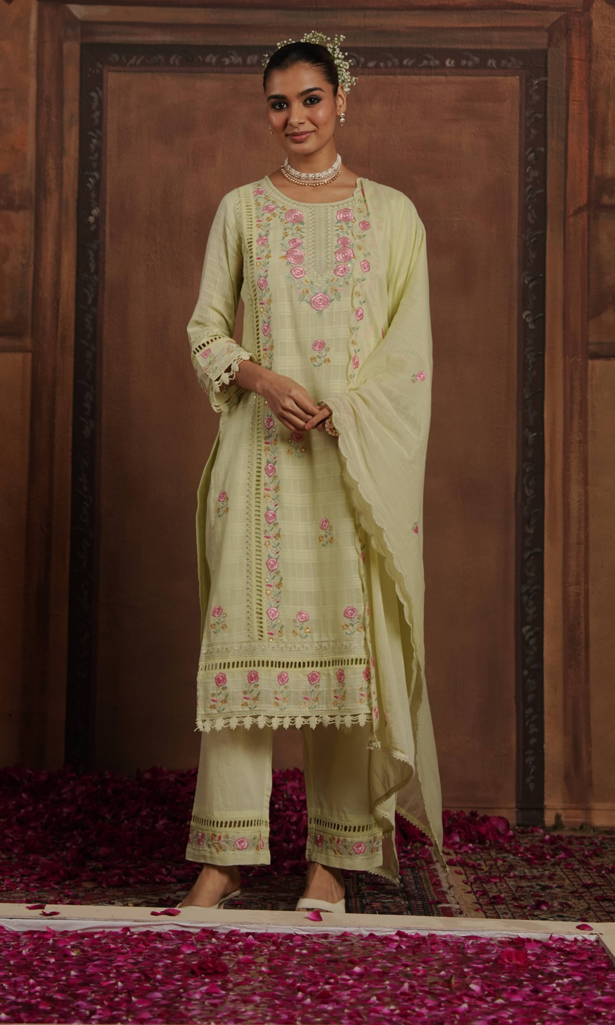 Light Green Embroidered Kurta Set