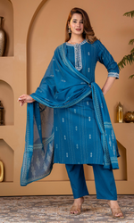 Teal Elegance Embroidered Kurta Set