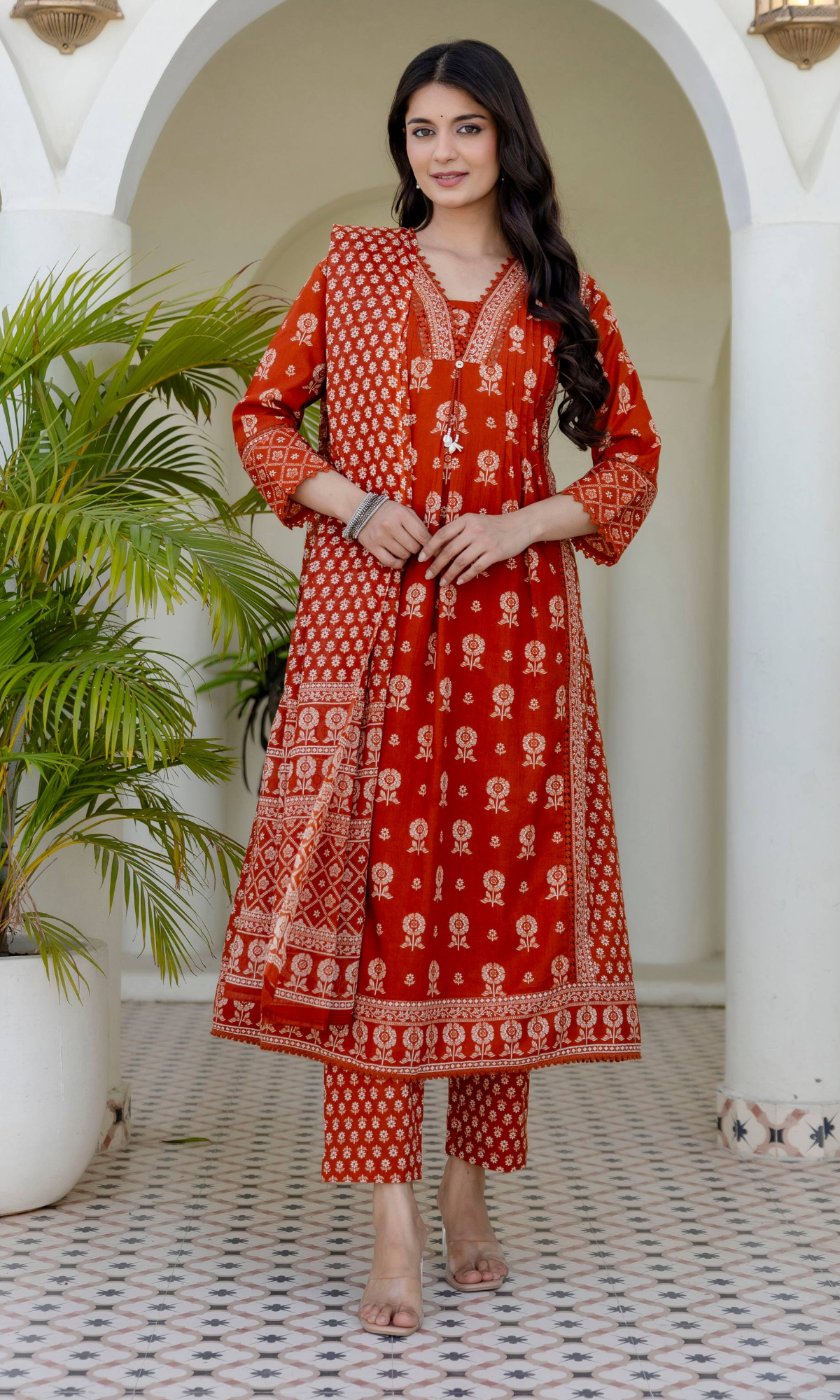 Rust Bloom Printed Kurta Set
