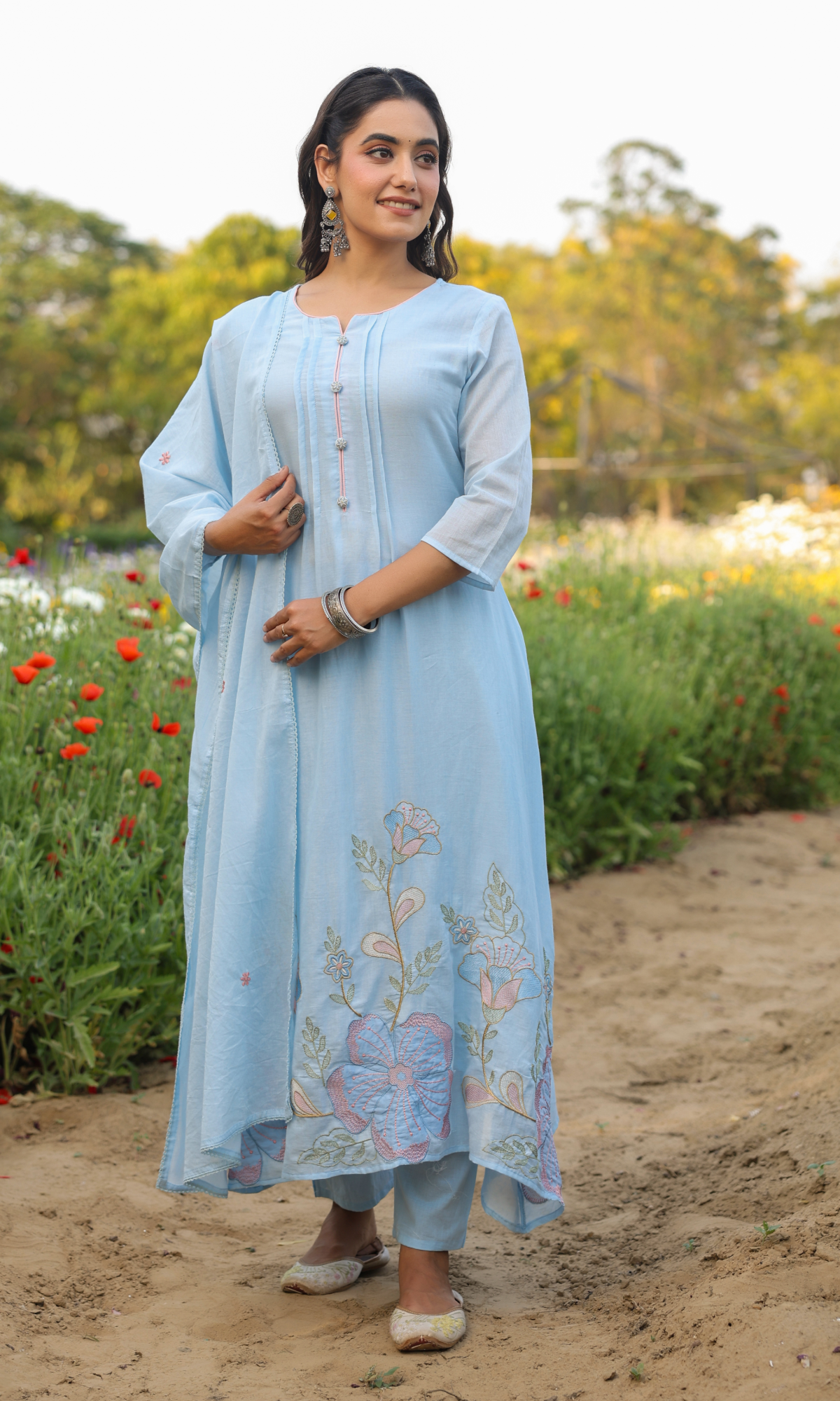 Blue Embroidered Anarkali Set